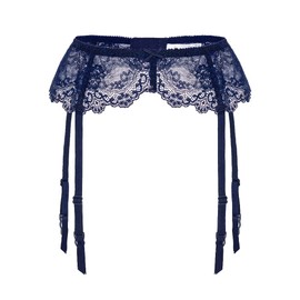 Confonze Liguero de encaje para mujer, sexy, tirantes para medias altas de muslo, Azul / Patchwork, S