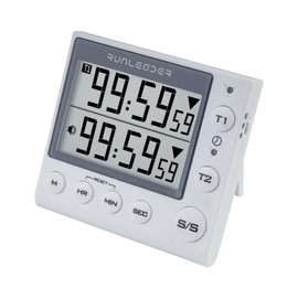 NInE-ROnG 2-Channel Countdown Countup Timer with 12H/24H Clock Kitchen Magnetic Timer Digital Minute/Second Timer Desk Clock Electric Clock Stopwatch Timer for Cooking Meeting（White）