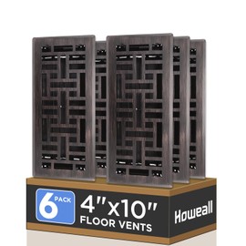 Howeall 4x10 Inches 6 Pack Heavy Duty Walkable Floor Register - Easy Adjust Air Supply Lever Decorative Floor Vent Covers, Seattle Design Vent Covers for Home - Oil Rubbed Bronze
