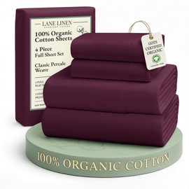 LANE LINEN 100% Organic Cotton Eco Friendly Full Size Bed Sheets, Mercerized Fully Elasticized Cotton Sheets Full, Percale Weave Soft & Comfy Comes in Variety of Colors- Windsor Wine