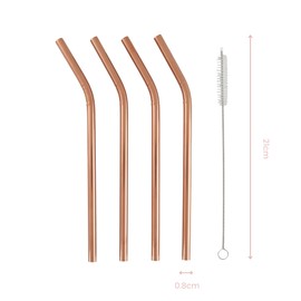 4 Pc Stainless Steel Drinking Straws Rose Gold/Reusable Metal Straws/with Cleaning Brush/Wide for Smoothies Milkshakes Thick Drinks