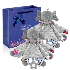 UNMOT 2-Pack Baby Comforter Gift Set | Newborn Elephant Security Blankets for Baby Boy or Girl| Ideal Soft Toys for Infant 0-12 Months (2-Pack Elephant Comforters with Gift Box)