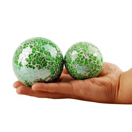 ZningEsxi 2.6 Inch Mosaic Crackl Decor Ball 3 Pcs Glass Solid Sphere for Vases Coffee Table Balls Accessories Party Round Orbs Decoration(Green)
