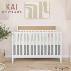 Dream On Me Kai 4-in-1 Convertible Full-Size Baby Crib, White and Natural, GreenGuard Gold & JPMA, Converts to Toddler, Day & Full-Size Bed, 3 Mattress Levels, Modern Nursery Essential