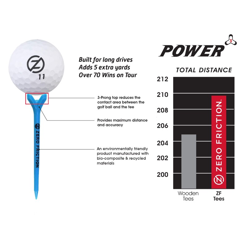 Zero Friction Power 3 Golf Tees, Red, Pack of 20