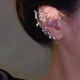 Cybche Boho CZ Butterfly Cuff Earrings Silver Crystal Butterfly Ear Climber Earrings Sparkly Rhinestone Butterfly Wrap Earrings Butterfly Wrap Crawler Earrings Jewelry for Women (Right)