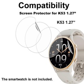 smaate Compatible with KEEPONFIT K53 1.27” Round, Soft Smart Watch Screen Protector, TPU, 6-pack, Full Coverage, Bubble Self-healing