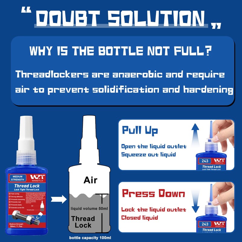 WAN2TLK Thread Lock Blue 100ml, Medium Strength Locktight Threadlock, Removable