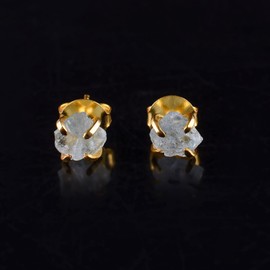 March Birthstone | Natural Aquamarine Gemstone - Raw Crystal - Dainty Earrings Stud Pair, Gift, Energy Healing Crystals Jewelry in 14K Gold Plated Brass, Elegant Gift