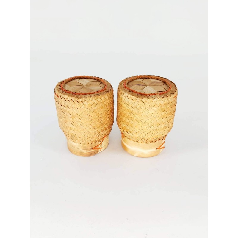 2 Sets of Mini Basket Size 8x8x11 cm. Handwoven Handmade