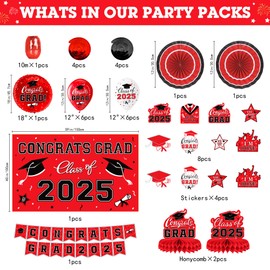Graduation Party Decorations red Class of 2025 Graduation Party Supplies Include Banner, Hanging Swirls, Porch Sign, Foil Fringe Curtain, Paper Pompoms