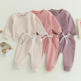 MAYUMMPY - Conjunto de sudadera con cuello redondo para bebés y niñas, conjunto de pantalones deportivos para otoño e invierno, Púrpura, 6-12 Meses
