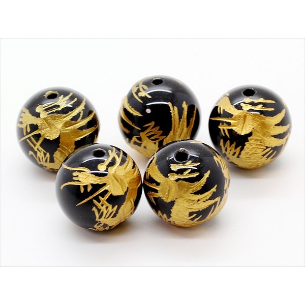 Stone Glow and [Sold by the roses 5 Ball] Gold Carved Five Claws Emperors Dragon Onyx 16 mm Ball Power Stone Rubber for Creating 1 m & Loops Wire & Bracelets with How to Instructions [T036]