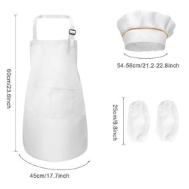 TSHAOUN Kids Chef Hat Apron Sleeves Set Adjustable Apron with 2 Pockets Kids Chef Outfit for 5-12 Years Old Kids Painting Cooking Baking Gardening at Home Kitchen School Outdoors (Large, White)