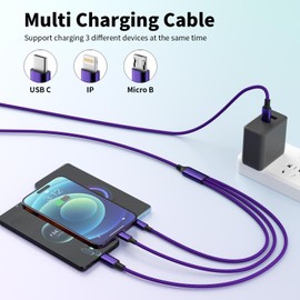 Firsting USB C Multi Charging Cable (2Pack 5FT), Nylon Braided 3 in 1 Charging Cable Multiple Charger Cord with Type-C/Micro USB and IP Port, Compatible with Most Cell Phones-Purple