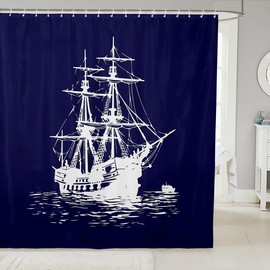 Feelyou Nautical Blue White Shower Curtain 72"x72" Nautical Themed Bathroom Shower Curtain Set Anchor Decor Bath Curtain Waterproof Nautical Bathroom Accessories Room Decor Sailboat Printed Polyester