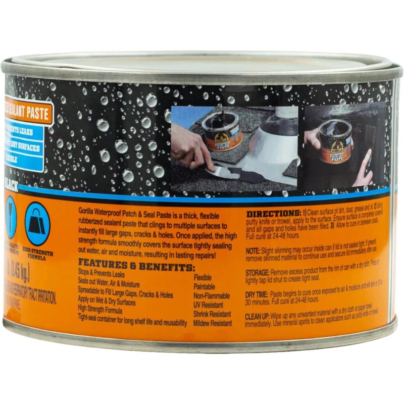 Gorilla Waterproof Patch & Seal Rubberized Sealant Paste, Black, 1