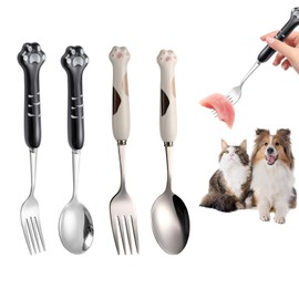 Bekecidi Pet Cutlery 4-Pack - Fashion Paw Design Spoon*2 and Fork*2 - Pet Feeding Stainless Steel Cutlery Set