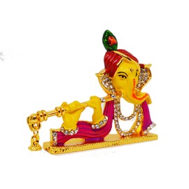 Saubhagya Global Vinay God Ganesha 5.5CM (Yellow) Gold Plated Idol/Murti/Statue Decorative Showpiece Gift Item for Car Dashboard/Puja/Mandir Pooja/Temple/Home Decor/Office Showpiece AAA Quality