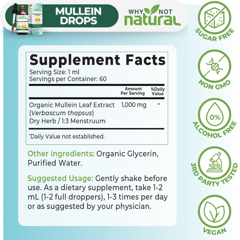 USDA Organic Mullein Drops for Lungs - Leaf Extract Tincture