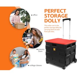 MaxWorks 50830 Collapsible Black Rolling Folding Dolly Cart for Teachers - Multi-Functional Teacher Dolly with Extra Storage, Durable Wheels, and Easy-to-Fold Design for Classroom, Office, Shopping