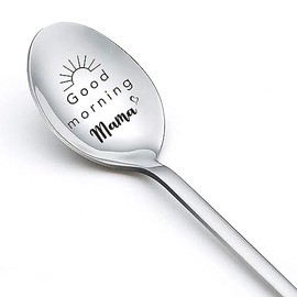 RFTWXHPN Christmas Birthday Gifts for Mama from Daughter Son Good Morning Mama Spoon for Mama Mother's Day Mom Gifts for Mother Coffee Tea Lover Gift Spoons Engraved Stainless Steel Spoon