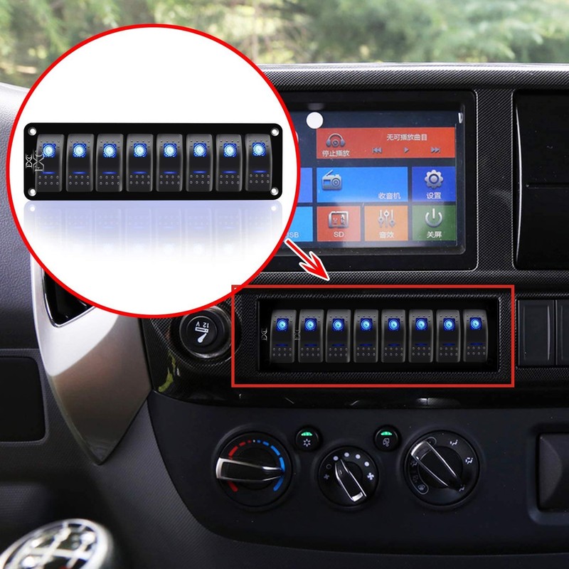 ELING Universal LED Backlight 8 Gang Rocker Switch Panel for