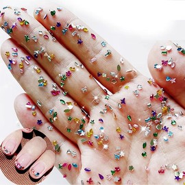 3000pcs Mini Colorful Nail Gems Kit - Flatback Rhinestones for Face, Star, Heart, Flower Nail Art