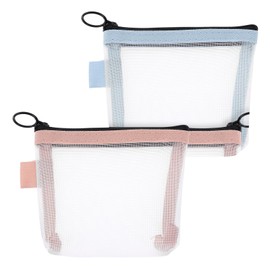 2 PCS Mini Makeup Bag, Portable Small Makeup Pouch Small Mesh Bags Zipper Mesh Bags Zipper Mini Pouch for Purse Travel Cosmetic Bag Clear Nylon Make Up Pouches for Lipstick Coin Keys Cards Jewelry