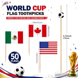 100PCS Toothpick Flags,50 Soccer Cocktail Picks & 50 Different Countries Toothpick Flags Sets for Football Party Supplies International Party, Cupcake Toppers, Party Decorations