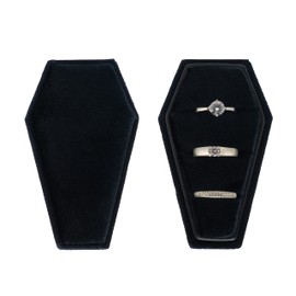Giftop Velvet Coffin Ring Box Case Holder 3 Slots for Gothic Wedding Ceremony,Gothic Jewelry Organizer Decorations (Black)