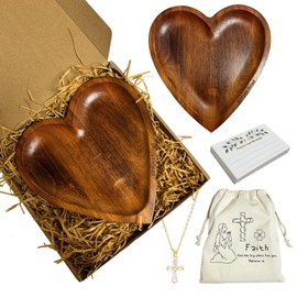 TPSEWXL Christian Gifts for Women - Wooden Heart Prayer Bowls Dough Bowl Plates Decor for Table Centerpieces Home Party Wedding Décor with 24 Cards, Canvas Bag, Cross Necklace Mothers Day Gifts