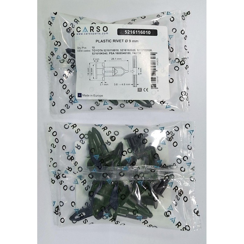 CARSO Replacement Diameter 9 mm Push Rivet Compatible with Toyota