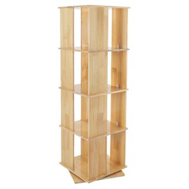 JIBIENI 4 Tier Rotating Bookshelf Tower,360 Display Spinning Bookcase Floor Standing Narrow Book Shelf Organizer Spinning Bookshelf for Bedroom,Study Room (Wood Color)