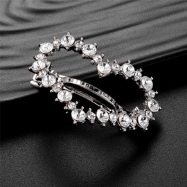 Lux Accessories Silver Heart Shape Clear Rhinestones Hair Clip