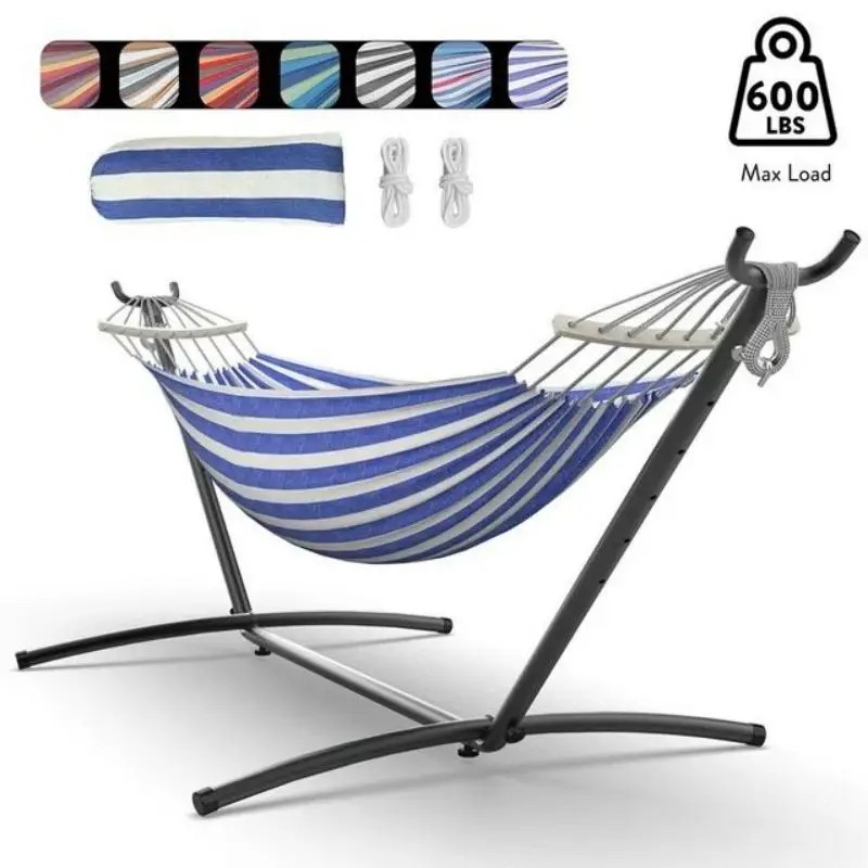 Two-Person Hammock with Adjustable Stand – 600 lb Capacity for