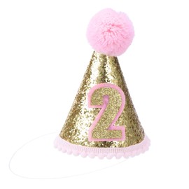 Toddmomy 2nd Birthday Cone Hat with Adjustable Headband Kids Birthday Hat for Baby Girl Party Supplies (Pink)