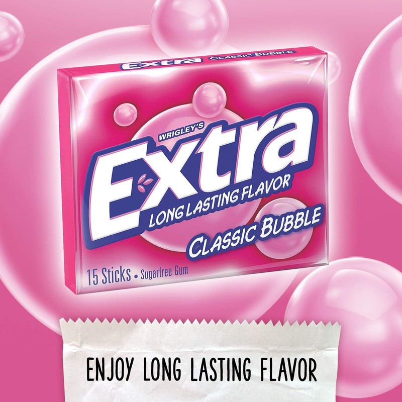 Extra Sugar Free Gum, Classic Bubble, 15 Stick Slim Packs