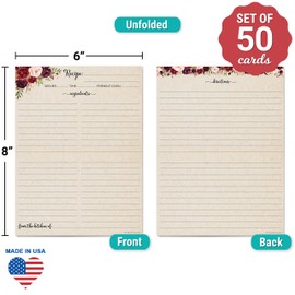 321Done Folding Recipe Cards Floral (Set of 50) X-Large - Made in USA - Folds to 4x6 from 8x6 - Red Roses on Rustic Kraft Tan – From the Kitchen Vintage Thick Cardstock Jumbo Folded Double-Sided