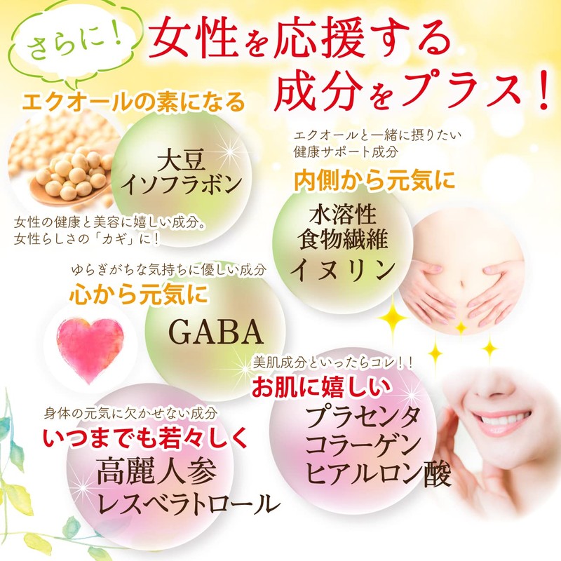 エクオールプラスPREMIUM エクオール イソフラボン 5-ALA 高麗人参 GABA イヌリン 大人女性の美と健康に 国内製造 90粒