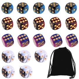 20 Pcs Colored d6 Dice, Warhammer Dice, 16mm Polyhedral Dice Set For Playing Board Games Math Learning (Red, Bule, White, Purple-Blue)