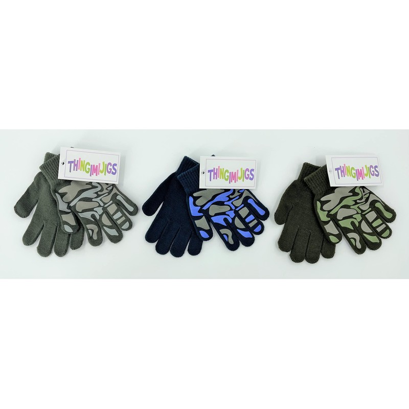 Thingimijigs 3 Pairs Boys Knitted Thermal Camo Patterned Gripper Stretch