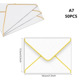 50 Pack A7 Invitation Envelopes,5 x 7 Card V Flap with Gold Border Invitation Envelopes for Greeting Cards,Wedding Invitations,Graduations, Photos,Baby Shower,Parties (White)