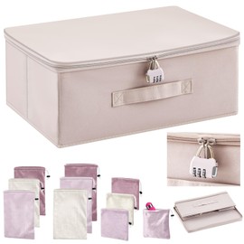 Cinnvoice Discreet Lockable Adult Toy Bag Storage Organizer with 9 Pcs Toy Storage Drawstring Bags Organizer for Women and Men 3 Sizes,15 x 10 x 6.3 Inches Lockable Box Travel Container(Pink)