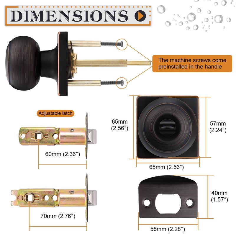 Probrico Oil Rubbed Bronze Square Door Knobs, Privacy Door Knobs