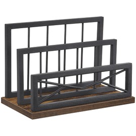 Snughome Desktop Mail Organizer, Desk Mail Organizer with 2-Slot Matte Black Metal Desktop Mail Sorter, Metal Storage File Holder Letter Sorter Organizer for Home or Office, Rustic Brown