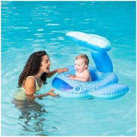 Swimways Sun Canopy Baby Boat, Inflatable Baby Pool Float & Swimming Pool Accessories with Fast Inflation, Whale Toys for Kids Aged 9-24 Months