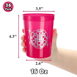 Cididu 36 Pack Bachelorette Party Cups, Plastic Pink Disco Cups Reusable, 16 Oz Cowgirl Party Favor Cups for Cocktail, Disco Ball Drink Cups BPA Free for Bridal Shower Weddings Birthday