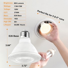 Ivyemons PAR30 Short Neck LED Bulb 2700K Warm White, 2 Pack Super Bright 850LM PAR30 LED Bulb Dimmable11W, Equivalent 75W, E26 Base PAR30 LED Flood Light Bulbs for Indoor and Outdoor.