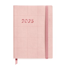 Miquelrius - 2025 Diary, Yearly Diary 122 x 168 mm, Day Page, Flexible Cover with Stitched Leather, 80 g/m² Paper, Spanish, English and Portuguese, Pink
